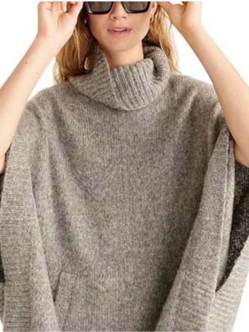 J Crew oversized Cozy Turtleneck Poncho Sweater in Heather Gray